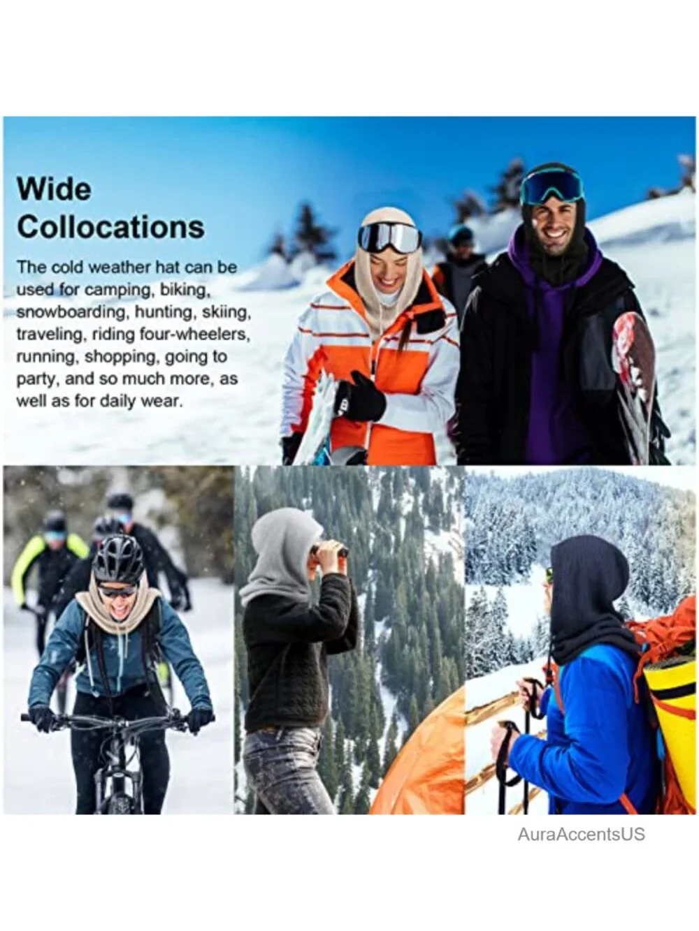 Knit Balaclava Winter Hat with Adjustable Drawstring Hooded Scarf for Women